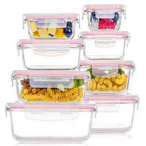 High Borosilicate Glass Food Storage Containers Set 8-Piece Rectangle Clip-On Lid <b>Microwave</b> Safe - Product Image 1