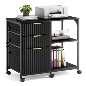 SENYU Modern Black 3 <b>Drawer</b> Mobile Filing Cabinet <b>with</b> Open <b>Shelves</b> for Home Office Storage - Product Image 1