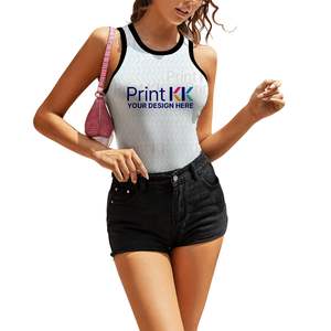 Camisetas sin mangas con cuello cuadrado informal para mujer con imagen personalizada, camisetas de punto transpirables con logotipo personalizado, longitud corta, talla XS, talla XS, estampado personalizado - Product Image 1