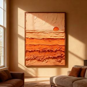 Contemporary Abstract <b>Canvas</b> Wall Art Sunset Texture Waves Hand-made Acrylic Modern Home Decoration - Product Image 1