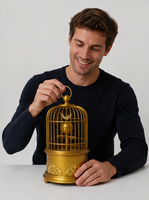 Horloge de bureau mécanique vintage et unique en laiton, gravée à la main, en forme de cage à oiseaux, avec un design Art Déco
