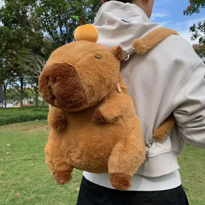 Mochila infantil de felpa suave de oso pardo <span class=keywords><strong>Capibara</strong></span> Kawaii, mochilas de dibujos animados baratas con relleno de algodón PP y técnica bordada - Product Image 6