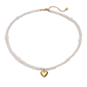 Collar de perlas de acero inoxidable con corazón chapado en oro nuevo delicado de alta calidad 2025 para niñas, accesorios de verano para mujeres elegantes 2025 - Product Image 5