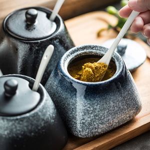 <b>Spice</b> <b>Jar</b> Ceramic Seasoning Box Household Kitchen Supplies Salt Shaker Sugar Bowl Chili <b>Jar</b> Combination <b>Spice</b> <b>Jar</b> Set with Spoon - Product Image 2