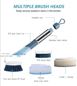 Cepillo de Limpieza Inteligente para Cocina con 3 Cabezales Reemplazables, Dispensador de Jabón, Esponja, Cerdas de PP y TPR, con Mango - Product Image 2