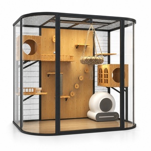 Villa de Lujo para Gatos de Interior con Estructura de Madera Maciza y Hierro, Moderna, con Poste Rascador para Hogares con Múltiples Gatos - Product Image 3