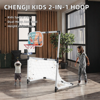Jouet sportif : Mini panier de basket 2-en-1 à hauteur réglable avec support et but de football en plastique multicolore pour l'entraînement des garçons