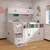 Lit mezzanine blanc personnalisé pour enfants avec armoire, bibliothèque et bureau mobile combinés pour la chambre des garçons et des filles