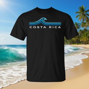 T-shirt nera con motivo Vibrant Tropical Waves, girocollo unisex, manica corta, abbigliamento casual per adulti - Product Image 3