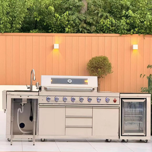 Cuisine extérieure de luxe moderne en acier inoxydable, barbecue à gaz, réfrigérateur, évier, GPL/GN, 8 brûleurs infrarouges réglables et pliables - Product Image 1