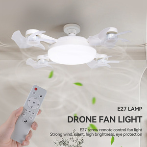 Ventilador de techo moderno para Dron, 45cm, habitación interior, ventilador de techo de hotel <span class=keywords><strong>con</strong></span> luces, 3 velocidades de viento, ventilador de techo LED inteligente, lámpara E27 <span class=keywords><strong>con</strong></span> control remoto - Product Image 1