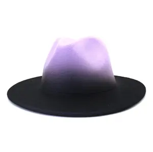 时尚大檐毡帽喷漆渐变颜色高品质菲多拉帽子