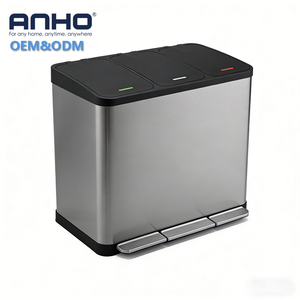 <span class=keywords><strong>Poubelle</strong></span> rectangulaire en acier inoxydable trois-en-un pour salle de bain et cuisine, <span class=keywords><strong>poubelle</strong></span> de rangement à pédale pour espaces compacts - Product Image 1