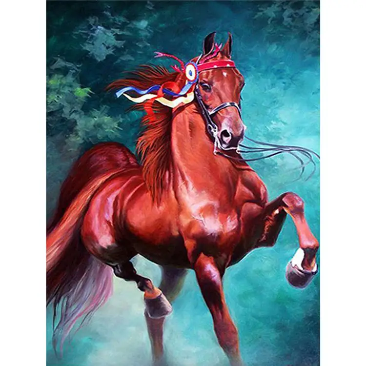 Lukisan Berlian 5D DIY Kuda Merah Hewan Bor Penuh Mode Lukisan Berlian <span class=keywords><strong>Kanvas</strong></span> DIY Bordir Kit Dekorasi Kamar
