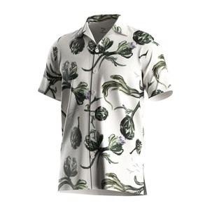 Camisas de Verano Vintage Personalizables para Hombre, de Secado Rápido, Manga Corta, con Estampado Floral, Transpirables, de Sarga Blanca, para Playa, Suministro ODM - Product Image 1