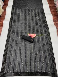 ผ้าส่าหรีคุณภาพดี หนัก 60 กรัม ผ้าจอร์เจตต์ แต่งลายปักด้วยเลื่อมขนาด 5 มม. และงานปักหลากหลายบนเสื้อส่าหรีผ้าไหมโมโน - Product Image 5