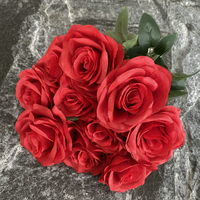 Bunga Mawar Sutra Merah Putih 10 Tangkai Grosir, Mawar Artifisial untuk Dekorasi Pernikahan Hari Valentine