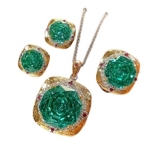Wholesale Eco-friendly Copper <b>Necklace</b> <b>Set</b> 18-14mm Emerald Green Cubic Zirconia Rose Cut Vintage Fashion Jewelry <b>Set</b> - Product Image 5