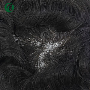 Sistema de Tupé de Cabello Indio Negro con Textura Ondulada Natural y Encaje Alemán para Hombres, Densidad 130%, Nudos Delanteros Bien Decolorados, Reemplazo - Product Image 6