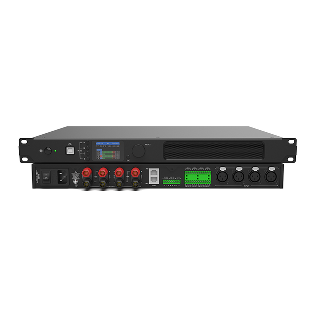 900W Dante Power Amplifier with DSP AES67 Compliant 100V/70V/8Ω/4Ω TCP/IP Control LCD Display