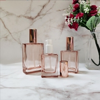 Botol Kaca Tekan Bahu Rata Baru 30ml 50ml 100ml Serum Perawatan Kulit Krim Wajah Tutup Mawar Transparan Botol Pipet Layar