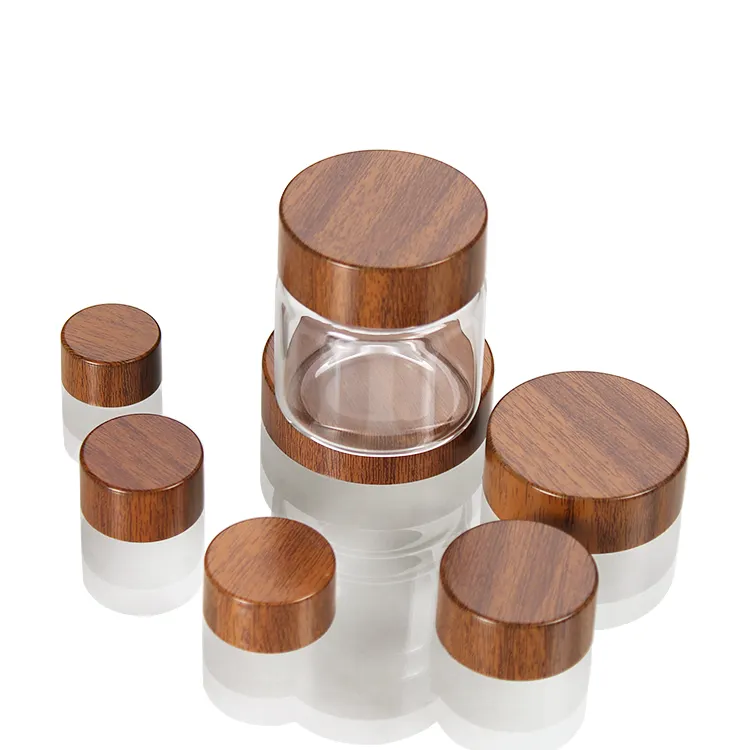 47mm diameter Wood grain texture small glass jar spiral dark texture lid borosilicate spices jars