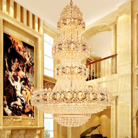 Lustre moderne en cristal doré suspendu pour hôtel, grand luminaire décoratif LED de luxe
