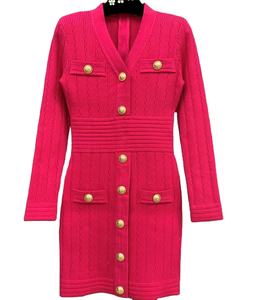 فستان محبوك جديد لعام <span class=keywords><strong>2026</strong></span> بأزرار ذهبية وياقة على شكل V وأكمام طويلة للربيع فستان نسائي محبوك - Product Image 2