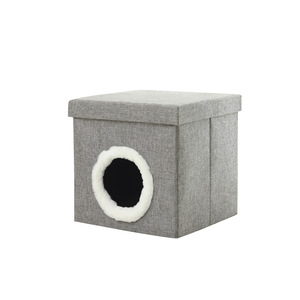Foldable Cat <b>Bed</b> Stool Gray Rectangle Double Layer Warm For All Seasons Pet House Furniture - Product Image 2