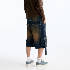 China Jeans Fabricante original Personalizado Neon Blue Side Stripes Jorts Streetwear Blue Faded Skater Denim Bermudas - Product Image 5