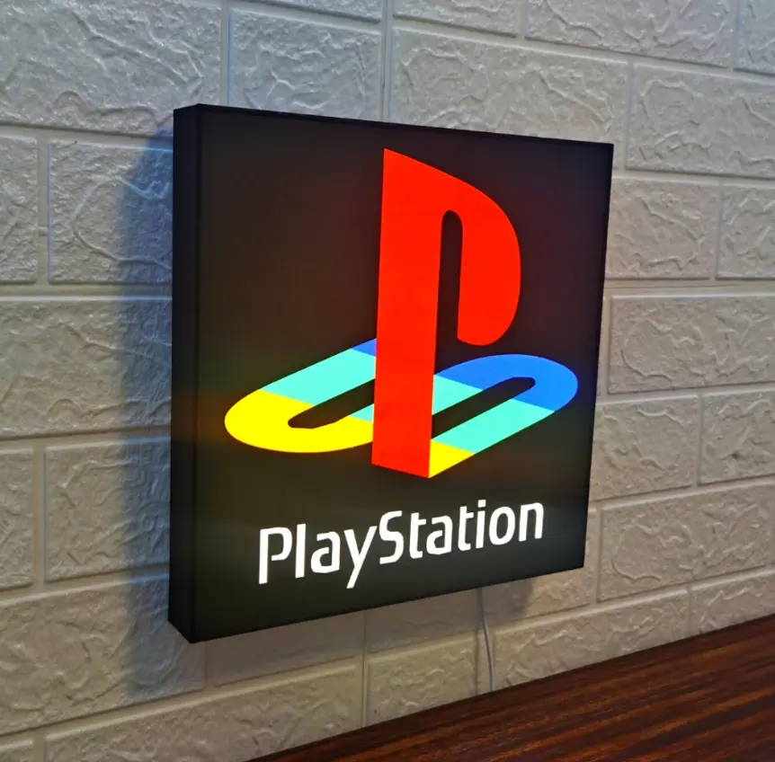 Đèn In 3D Tùy Chỉnh Biển Hiệu PlayStation Logo Cổ Điển Hộp Đèn Hình Người Để Trang Trí Phòng Chơi Game