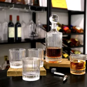 10 Oz Unique Vertical Striped Clear Glass Drinking Glasses Whiskey Glass Whisky Glass