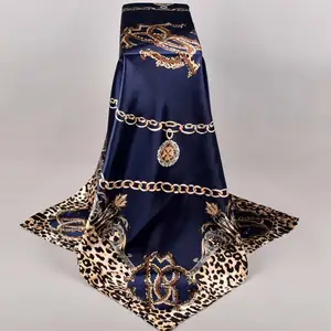 Leopard Chain In Khăn Lụa Satin Phụ Nữ Sang Trọng Thiết Kế Thương Hiệu Khăn Choàng Vuông Malaysia Head Hijab