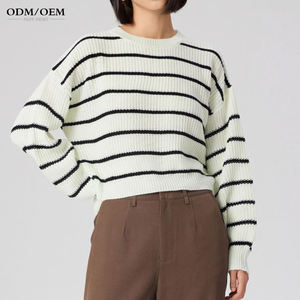 เสื้อสเวตเตอร์ลายทาง แขนยาว คอกลม สำหรับผู้หญิง เสื้อถักไหมพรม เสื้อไหมพรมถัก เสื้อพูลโอเวอร์ถักสำหรับผู้หญิง - Product Image 1