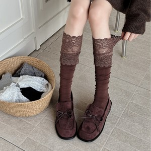 Calze da donna bianche a mezza gamba con effetto Maillard, in cotone, con bordo in pizzo alla moda, calze al ginocchio per <span class=keywords><strong>stivali</strong></span> - Product Image 1