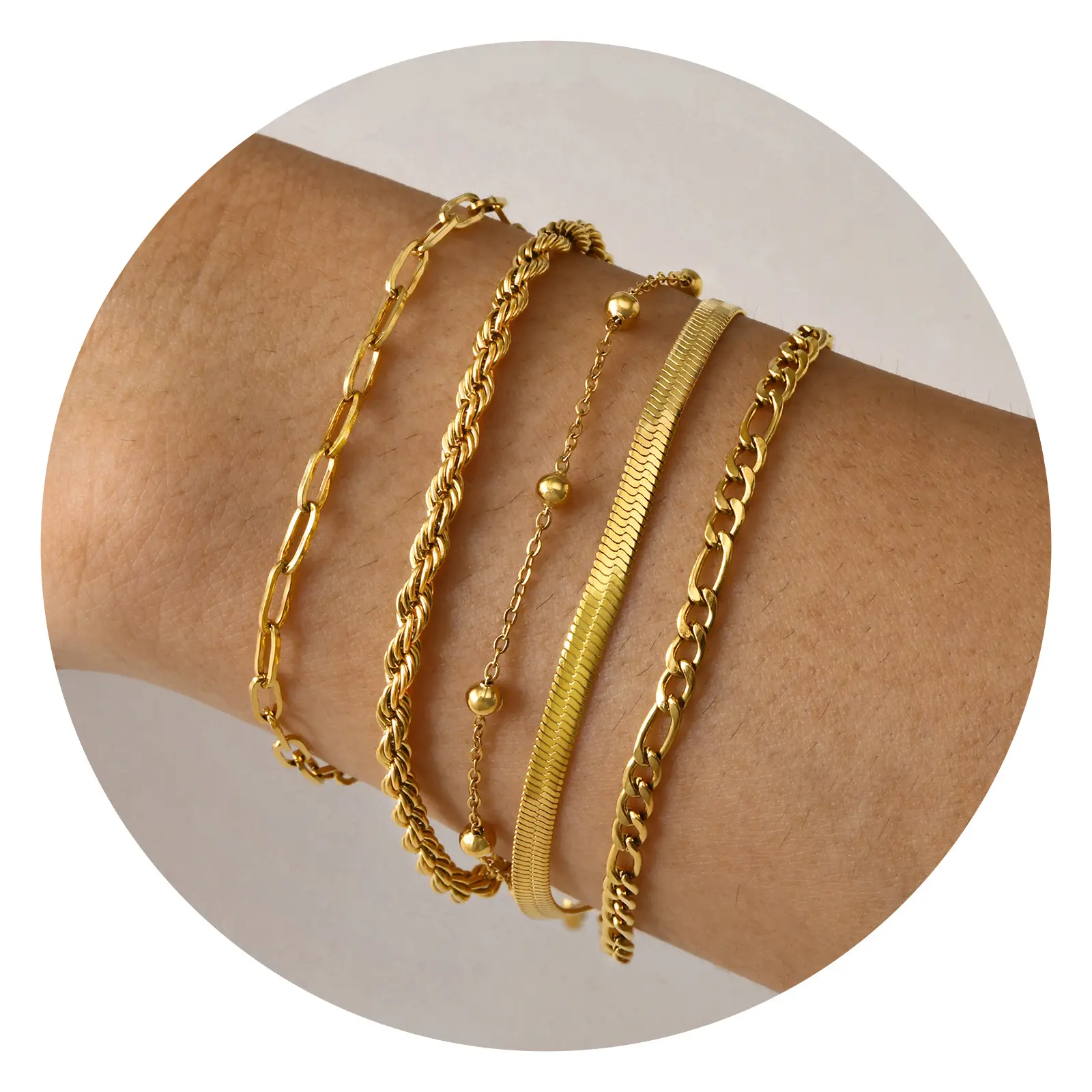 Jachon in acciaio inox placcato oro 18K lusso Multi-strato bracciale Set gioielli moda braccialetti braccialetti