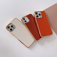 Coque de téléphone portable vintage simple à texture de litchi pour iPhone 13 Pro Max, pour une protection complète, étanche, électro-plaquée, pour Apple 14 Plus