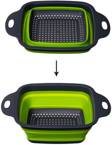 Foldable सिलिकॉन कोलंडर रसोई Leachate टोकरी फल सब्जी धोने की टोकरी बहुक्रिया छलनी नाली बेसिन के साथ संभाल - Product Image 4