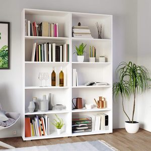 Estantería con 5 compartimentos Altura ajustable Pisos Libros de madera Sala de estar Estudio Oficina Estante Madera Blanco - Product Image 2