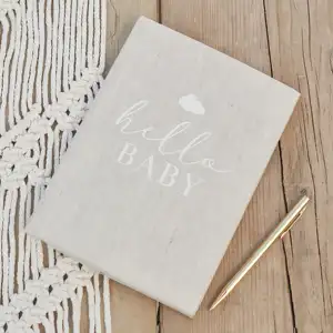 LABON Hello Baby Cloud Journal Book Neutral Linen Gift Keepsake Baby Milestone Journal Notebook