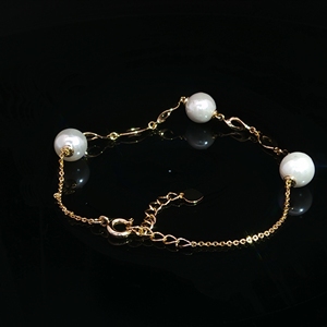 Pulsera de Cadena de Oro de 18K con Perlas de Agua Dulce de Lujo y 3 Piedras para Mujer, Compromiso, Boda - Product Image 5