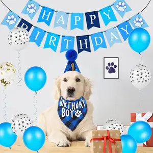Happy Birthday Banner Balloons Decor Pets Dogs Birthday Party Decorations Blue Color Dog 1st Birthday Party Supplies