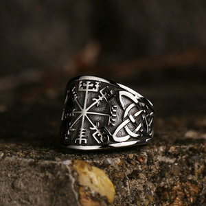 Bague pour homme en acier inoxydable, plaqué argent antique, motif croix, style punk, cadeau de bijoux - Product Image 1