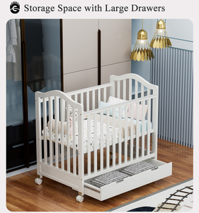 <span class=keywords><strong>Lettino</strong></span> Multifunzionale per Neonati con Cassetto Portaoggetti, 3 Altezze Regolabili, Letto Annesso per Spazi Ristretti - Product Image 4