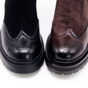 מסוגנן קלאסי broue עיצוב מודרני זמש ותערובת עור צד-רוכסן עבה אופנתיים שחור/חום לנשים - Product Image 4