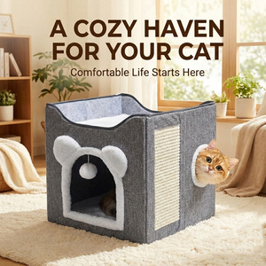 Cuccia di Lusso a Due Piani per Gatti, Pieghevole e Staccabile, in Peluche, Accogliente Cuccia per Gatti da Interno, Casetta per Animali Domestici per <span class=keywords><strong>Casa</strong></span>, per Più Gatti - Product Image 3