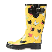 Botte de pluie en caoutchouc de l'agriculteur populaire confortable personnalisé hauteur Animal poulet impression Wellington