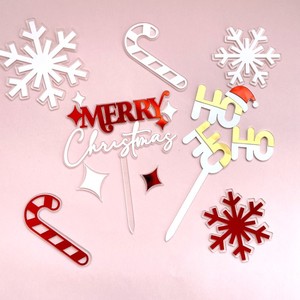 Honey And Sweetness <b>Acrylic</b> Christmas Cake Decorations Snowflake Candy Cane Inserts For Holiday Party Supplies - Product Image 2
