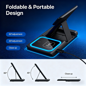 Đế sạc không dây từ tính <span class=keywords><strong>3</strong></span> trong <span class=keywords><strong>1</strong></span> có thể gập lại, đế sạc cho iPhone, đồng hồ, tai nghe với đèn - Product Image 4