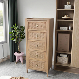 Bella คอลเล็คชั่นห้องนอนหีบสูง5ลิ้นชักดีไซน์ตั้งได้หรูหราสำหรับการจัดเก็บแนวตั้งที่กว้างขวางทำให้ห้องนอนของโรงแรมสมบูรณ์ - Product Image 5